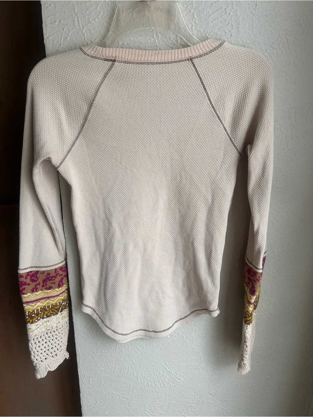 NFS Free People In The Mix Cuff Thermal Top Cream Linen Combo Knit Sz Small